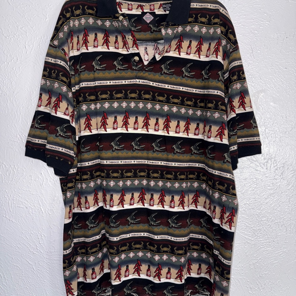 Vintage Tabasco All Over Print Polo Shirt (SIZE XXL) 100% Cotton 90s Y2K